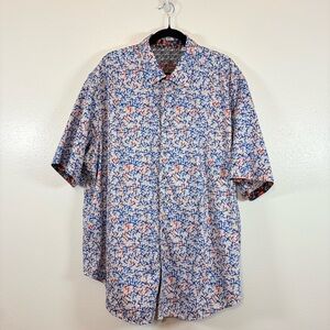 Robert Graham Skull Print Button Up Shirt 2XL Short Sleeve Graphic Skull Roses